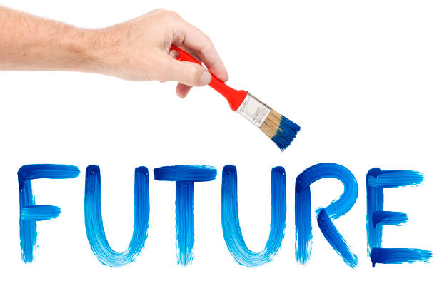 istock Human hand painting with paintbrush future on window 155419884
