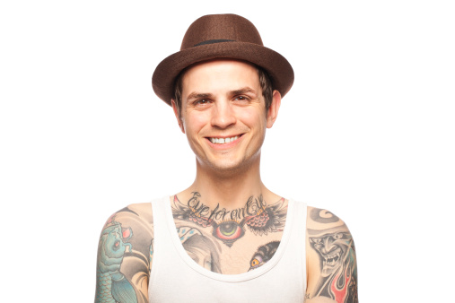 Portrait of a smiling tattooed man