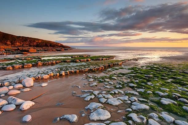 Sunset at Nash Point over the rocks and cliffs