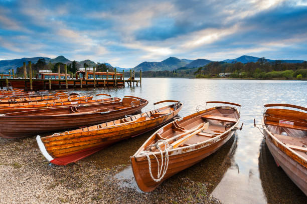 Keswick Boats, Derwentwater, Lake District Keswick launch boats on the edge of Derwent Water in the Lake District National Park. XL image size. english lake district photos stock pictures, royalty-free photos & images