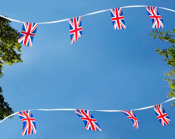 영국 우니온 잭볼 장식용 깃발 - british empire jubilee bunting british flag 뉴스 사진 이미지