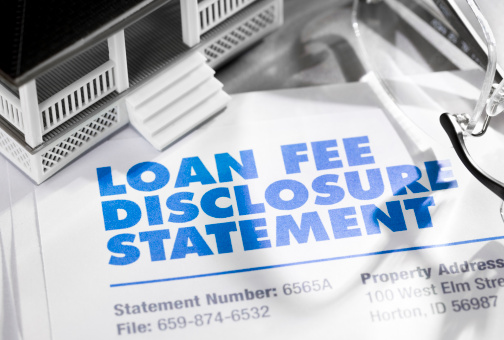 Loan Fee Disclosure statement with house and glasses. ++All numbers and text is fictitious++