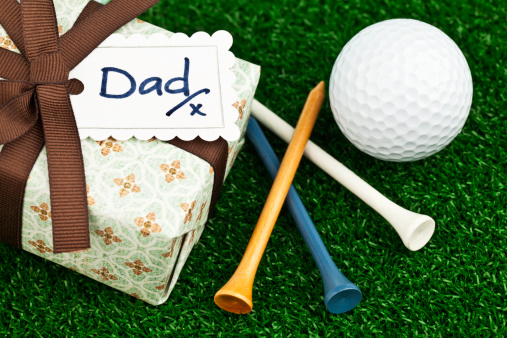 Father's Day or birthday gift with golf ball and tees.