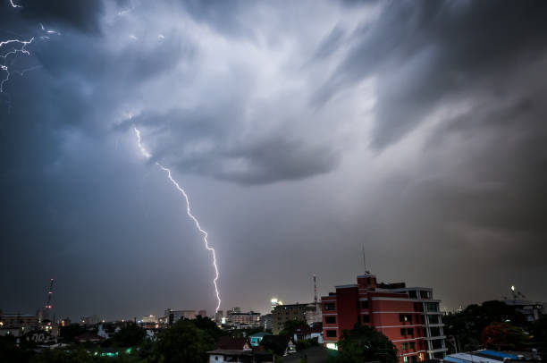 istock Cloud to ground lightning strike in the city 155421620