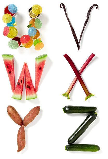 uvwyyz - alphabet vegetable food text photos et images de collection