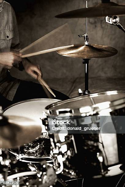 Drummer Playing Stock Photo - Download Image Now - Activity, Adult, Blurred Motion