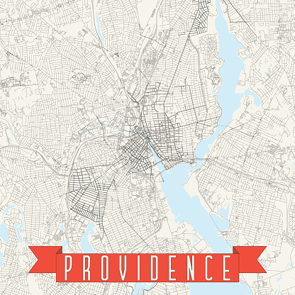 Topographic / Road map of Providence, RI. Map data is public domain via census.gov. All maps are layered and easy to edit. Roads are editable stroke.