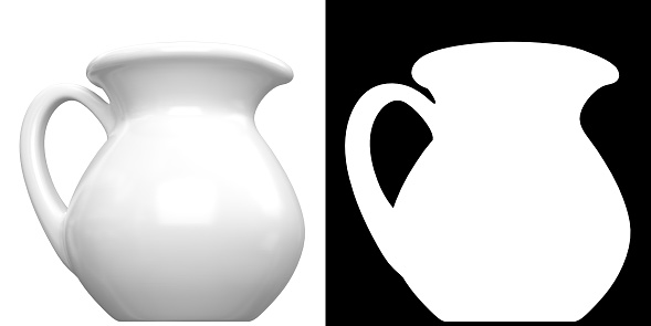 3D rendering illustration of a white porcelain pitcher