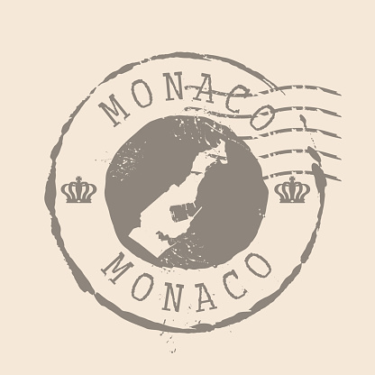 Stamp Postal of Monaco. Map Silhouette rubber Seal.  Design Retro Travel. Seal  Map of Monaco grunge  for your design.  EPS10