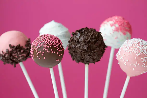 Assortment of chocolate and strawberry cake pops