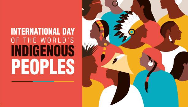 International Day of the World's Indigenous Peoples banner design template with crowd of indigenous peoples Vector illustration of International Day of the World's Indigenous Peoples banner design poster template. Fully editable vector eps. Use for advertisements, posters, web banners, leaflets, cards, t-shirt designs and backgrounds. Royalty free stock image. african-american-ethnicity stock illustrations