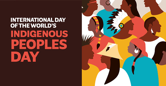 Vector illustration of International Day of the World's Indigenous Peoples banner design poster template. Fully editable vector eps. Use for advertisements, posters, web banners, leaflets, cards, t-shirt designs and backgrounds. Royalty free stock image.