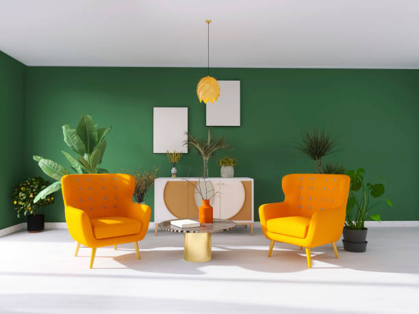 istock Creative living room interior 3d render, 3d illustration 1554275045