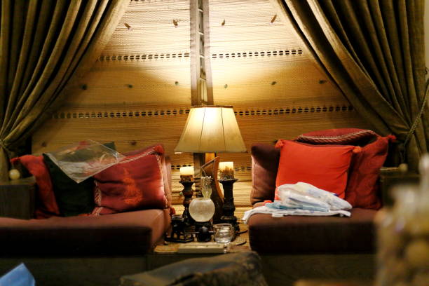 Antique and fancy Javanese furniture in the living room.