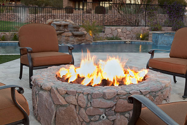 Backyard Fireplace  fire pit photos stock pictures, royalty-free photos & images