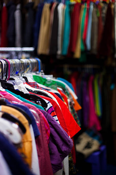 istock Clothing Rack at a Thrift Store 155427790