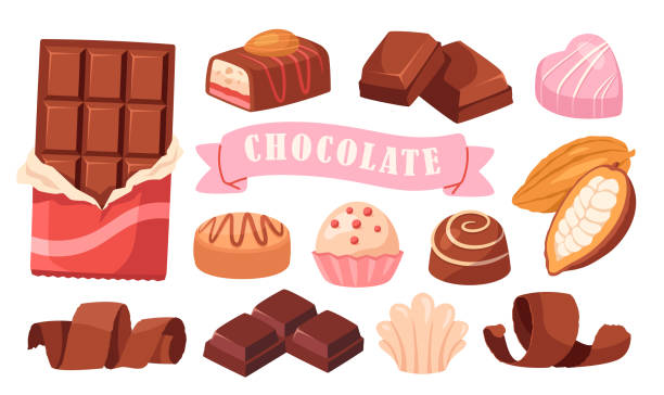 zestaw czekoladowych ikon - cookie chocolate cake gourmet dessert stock illustrations