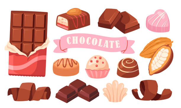 набор шоколадных иконок - шоколад stock illustrations