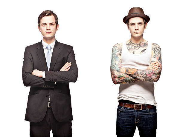 retrato de uma pessoa tattooed - necktie isolated clothing white imagens e fotografias de stock