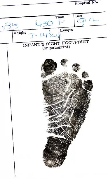 Footprint of newborn baby girl.