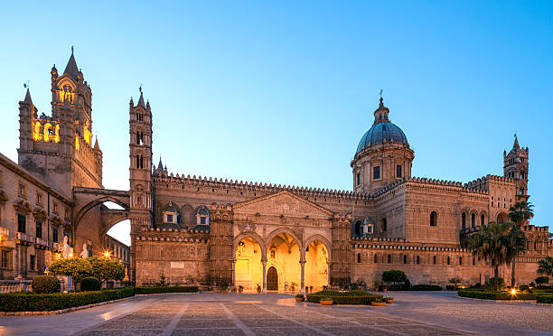 Palermo Cathedral by night, Sicily Italy  norman style stock pictures, royalty-free photos & images