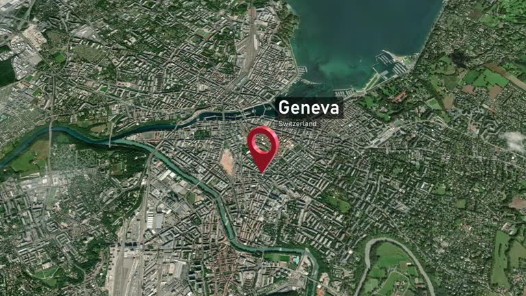 Geneva City Map Zoom from Space to Earth, Switzerland