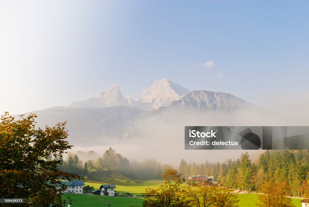 Mountain Watzmann in the morning mist  Autumn Stock Photo