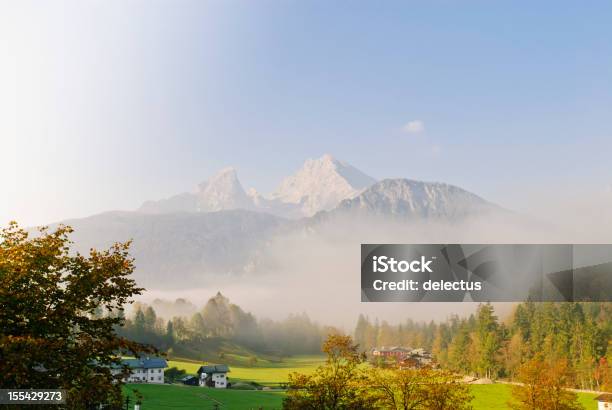 Mountain Watzmann In The Morning Mist Stock Photo - Download Image Now - Autumn, House, Watzmann