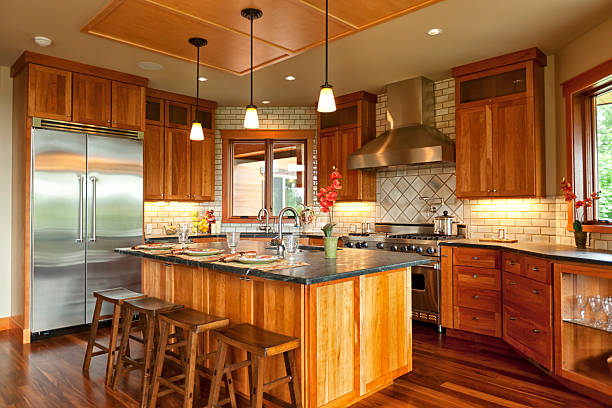 istock Beautiful Open Kitchen with Walnut Hardwood Floors 155429847