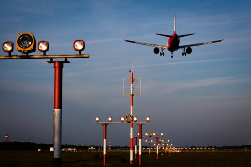 Aircraft during landing at Berlin-Tegel International Airport