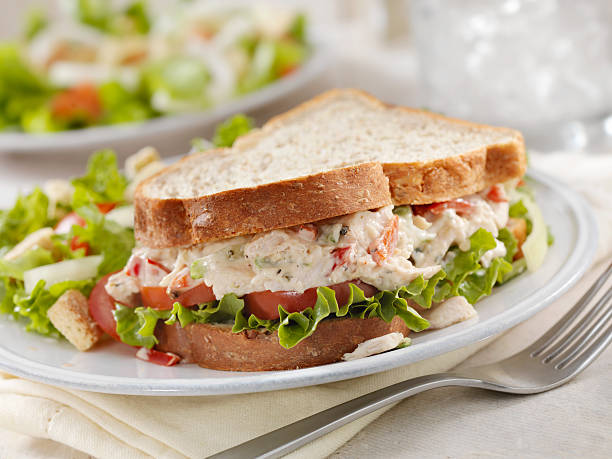 sándwich de ensalada de pollo - sandwich salad chicken chicken salad fotografías e imágenes de stock
