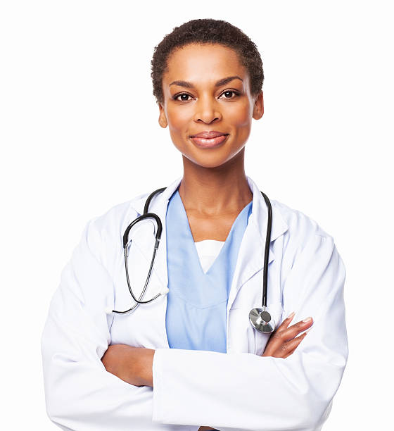Confident African American Female Doctor With Arms Crossed - Isolated stock photo