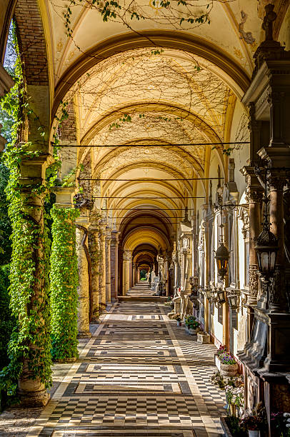 Passageway of stairs and arches.