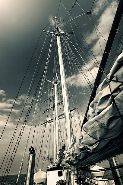 istock Masts, ropes and canvas on a vintage sailing ship 155431686