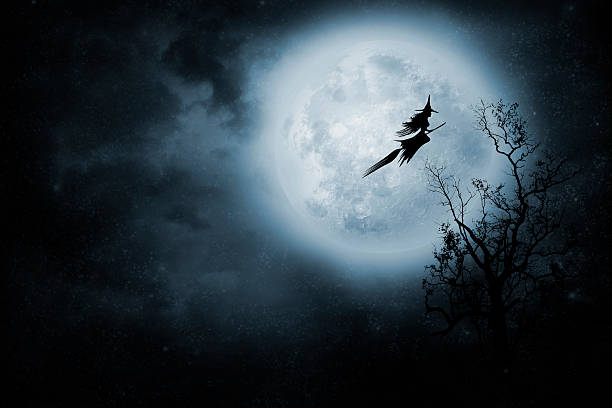 Witch riding a broom Night flight. Witch riding a broom. witch photos stock pictures, royalty-free photos & images