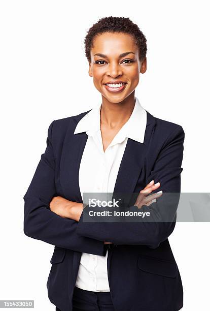 African American Businesswoman With Hands Folded Isolated Stock Photo - Download Image Now