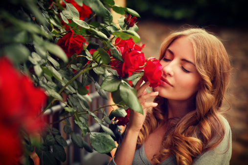 istock girl smelling roses 155433122