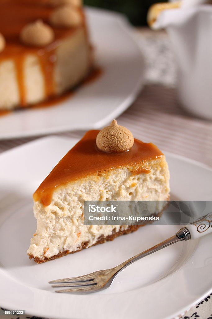 Caramel cheesecake Almond Stock Photo