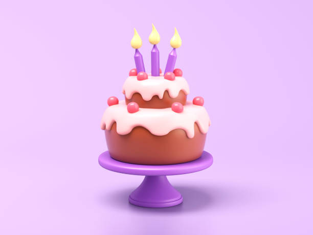 Birthday cake with candles on purple background