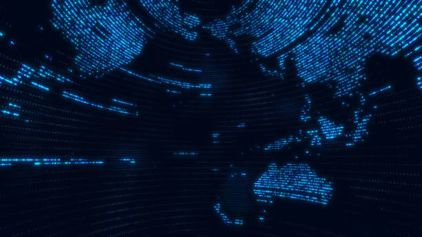 istock Global earth map rotating digital world  modern design 1554354120