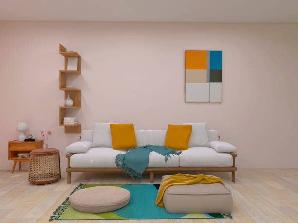 istock Creative living room interior 3d render, 3d illustration 1554356221