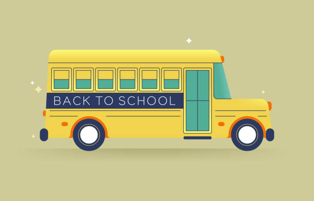 Back to School Bus Back to school retro style school bus design. school bus stop stock illustrations