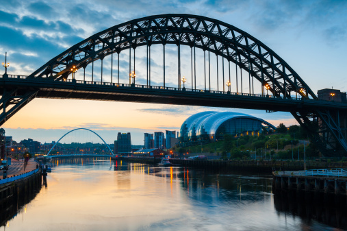 Early morning view of the Tyne Bridge in Newcastle-Upon-Tyne, North East England, UK.