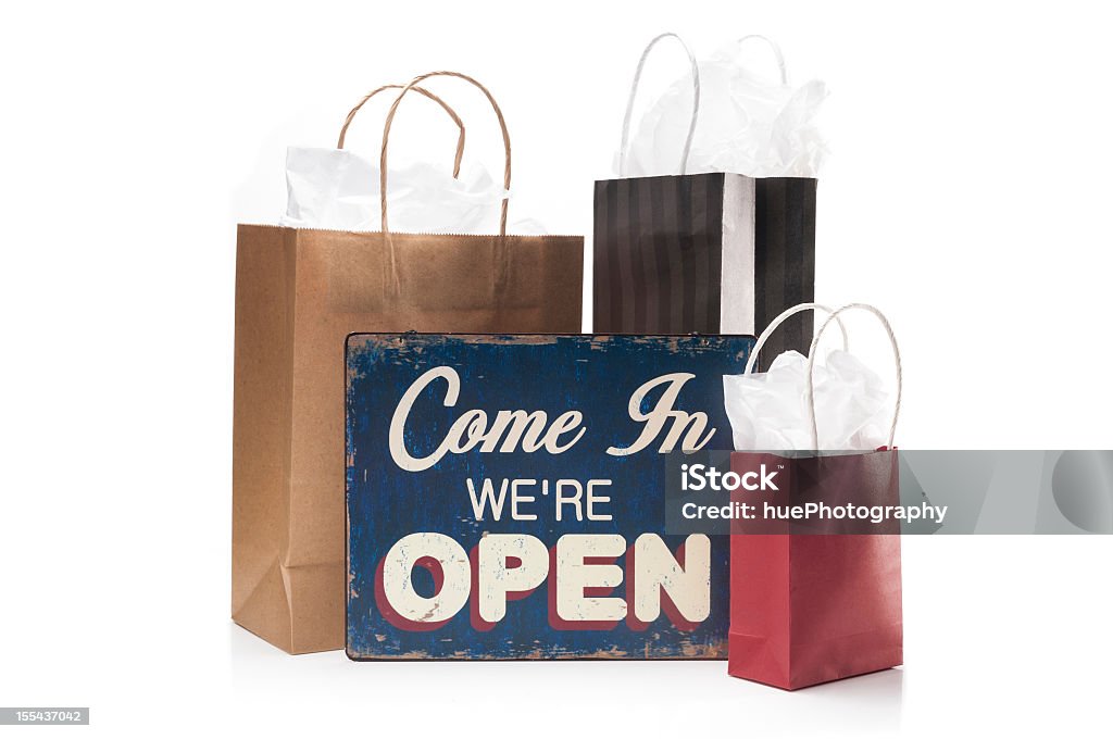 Boutique aberto - Foto de stock de Bolsa - Objeto manufaturado royalty-free