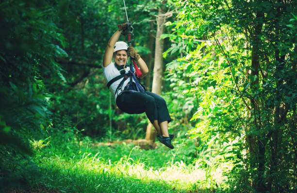 istock woman during a Canopy Tour in costa rica 155437162