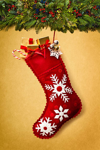 istock Christmas Stocking and Garland 155437579