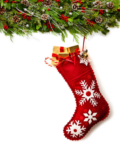 istock Christmas Stocking and Garland 155437582