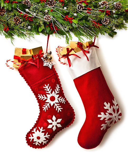istock Christmas Stockings and Garland 155437586