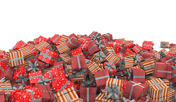 christmas presents with silver bow stock photo