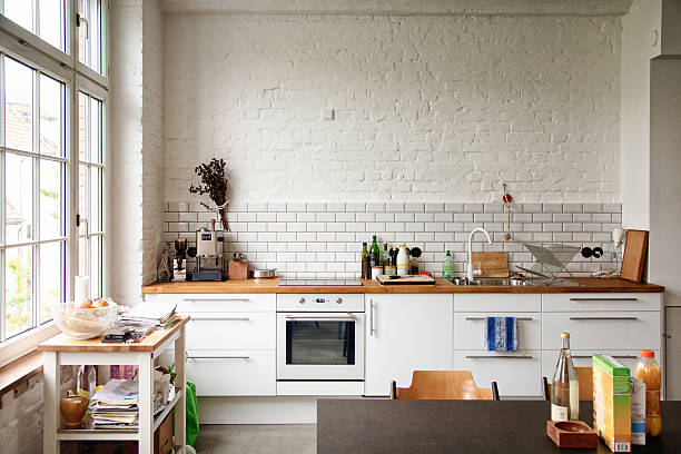 istock Sunny white European kitchen 155438102